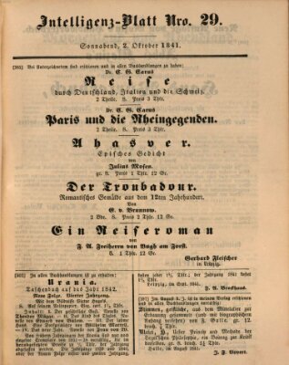 Morgenblatt für gebildete Leser (Morgenblatt für gebildete Stände) Samstag 2. Oktober 1841