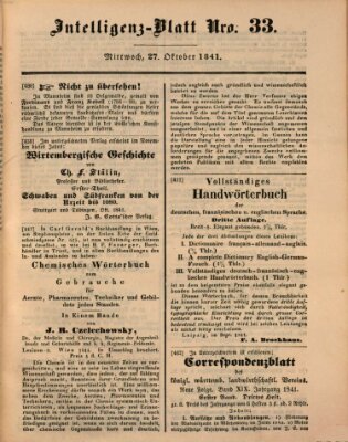 Morgenblatt für gebildete Leser (Morgenblatt für gebildete Stände) Mittwoch 27. Oktober 1841