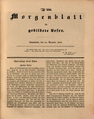 Morgenblatt für gebildete Leser (Morgenblatt für gebildete Stände) Samstag 11. Dezember 1841