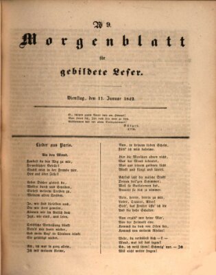 Morgenblatt für gebildete Leser (Morgenblatt für gebildete Stände) Dienstag 11. Januar 1842
