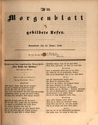 Morgenblatt für gebildete Leser (Morgenblatt für gebildete Stände) Samstag 15. Januar 1842