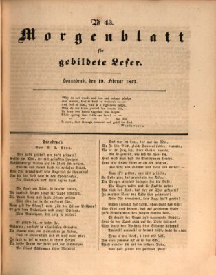 Morgenblatt für gebildete Leser (Morgenblatt für gebildete Stände) Samstag 19. Februar 1842