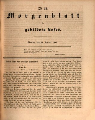 Morgenblatt für gebildete Leser (Morgenblatt für gebildete Stände) Montag 21. Februar 1842