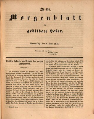 Morgenblatt für gebildete Leser (Morgenblatt für gebildete Stände) Donnerstag 9. Juni 1842
