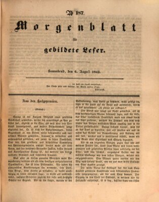 Morgenblatt für gebildete Leser (Morgenblatt für gebildete Stände) Samstag 6. August 1842