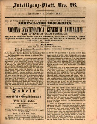Morgenblatt für gebildete Leser (Morgenblatt für gebildete Stände) Samstag 1. Oktober 1842