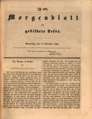 Morgenblatt für gebildete Leser (Morgenblatt für gebildete Stände) Donnerstag 17. November 1842