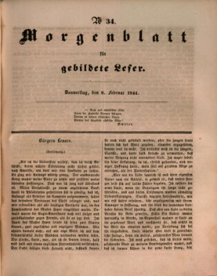 Morgenblatt für gebildete Leser (Morgenblatt für gebildete Stände) Donnerstag 8. Februar 1844