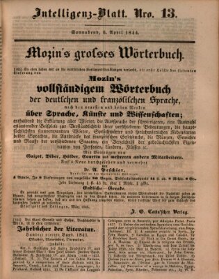 Morgenblatt für gebildete Leser (Morgenblatt für gebildete Stände) Samstag 6. April 1844