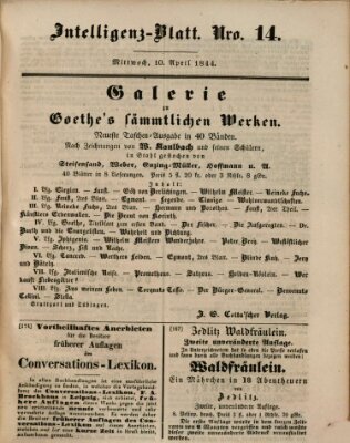 Morgenblatt für gebildete Leser (Morgenblatt für gebildete Stände) Mittwoch 10. April 1844