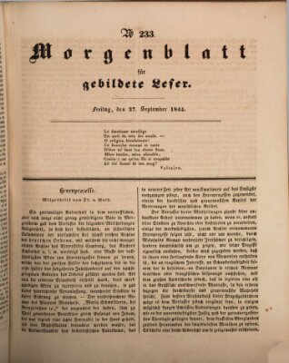 Morgenblatt für gebildete Leser (Morgenblatt für gebildete Stände) Freitag 27. September 1844