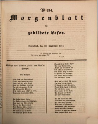 Morgenblatt für gebildete Leser (Morgenblatt für gebildete Stände) Samstag 28. September 1844