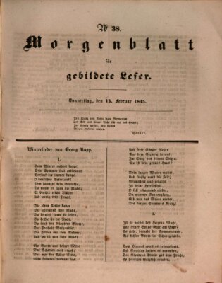 Morgenblatt für gebildete Leser (Morgenblatt für gebildete Stände) Donnerstag 13. Februar 1845