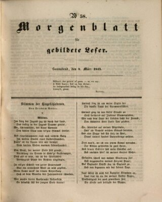 Morgenblatt für gebildete Leser (Morgenblatt für gebildete Stände) Samstag 8. März 1845