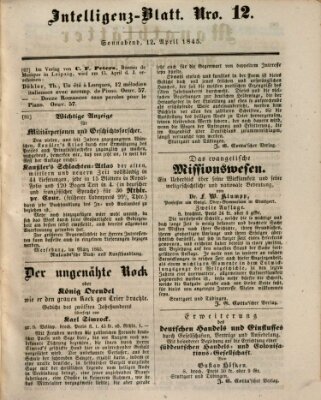 Morgenblatt für gebildete Leser (Morgenblatt für gebildete Stände) Samstag 12. April 1845