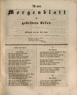 Morgenblatt für gebildete Leser (Morgenblatt für gebildete Stände) Mittwoch 30. Juli 1845