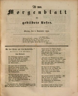 Morgenblatt für gebildete Leser (Morgenblatt für gebildete Stände) Montag 1. September 1845