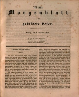 Morgenblatt für gebildete Leser (Morgenblatt für gebildete Stände) Freitag 3. Oktober 1845