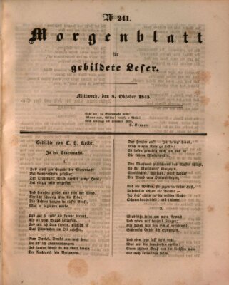 Morgenblatt für gebildete Leser (Morgenblatt für gebildete Stände) Mittwoch 8. Oktober 1845