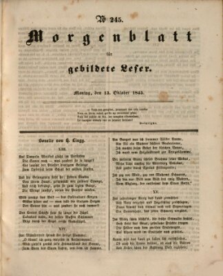 Morgenblatt für gebildete Leser (Morgenblatt für gebildete Stände) Montag 13. Oktober 1845
