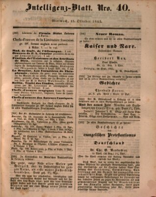 Morgenblatt für gebildete Leser (Morgenblatt für gebildete Stände) Mittwoch 15. Oktober 1845