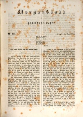 Morgenblatt für gebildete Leser (Morgenblatt für gebildete Stände) Freitag 14. August 1846