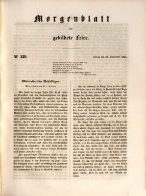 Morgenblatt für gebildete Leser (Morgenblatt für gebildete Stände) Freitag 24. September 1847