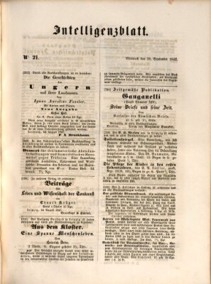 Morgenblatt für gebildete Leser (Morgenblatt für gebildete Stände) Mittwoch 29. September 1847