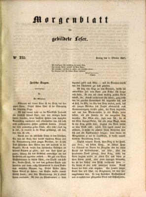 Morgenblatt für gebildete Leser (Morgenblatt für gebildete Stände) Freitag 1. Oktober 1847
