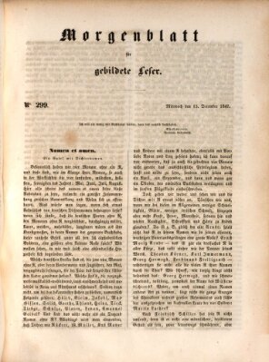 Morgenblatt für gebildete Leser (Morgenblatt für gebildete Stände) Mittwoch 15. Dezember 1847