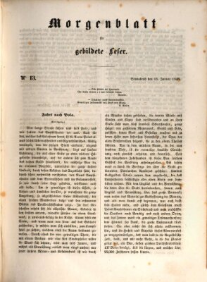 Morgenblatt für gebildete Leser (Morgenblatt für gebildete Stände) Samstag 15. Januar 1848