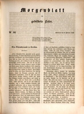 Morgenblatt für gebildete Leser (Morgenblatt für gebildete Stände) Mittwoch 9. Februar 1848