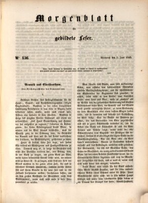 Morgenblatt für gebildete Leser (Morgenblatt für gebildete Stände) Mittwoch 7. Juni 1848