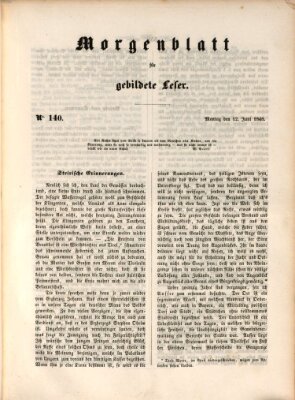Morgenblatt für gebildete Leser (Morgenblatt für gebildete Stände) Montag 12. Juni 1848