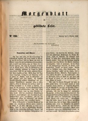 Morgenblatt für gebildete Leser (Morgenblatt für gebildete Stände) Montag 2. Oktober 1848