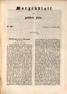 Morgenblatt für gebildete Leser (Morgenblatt für gebildete Stände) Samstag 4. November 1848