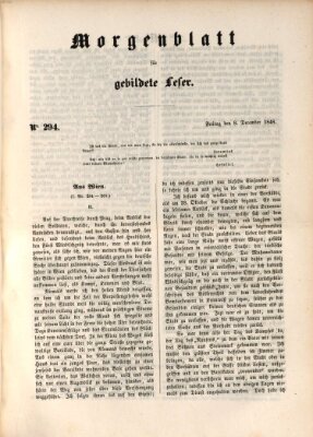 Morgenblatt für gebildete Leser (Morgenblatt für gebildete Stände) Freitag 8. Dezember 1848