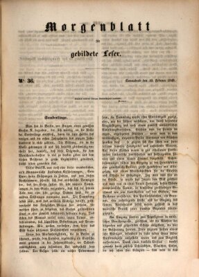 Morgenblatt für gebildete Leser (Morgenblatt für gebildete Stände) Samstag 10. Februar 1849