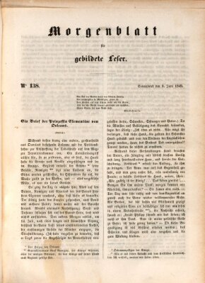 Morgenblatt für gebildete Leser (Morgenblatt für gebildete Stände) Samstag 9. Juni 1849