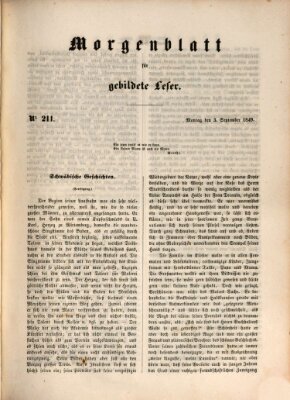 Morgenblatt für gebildete Leser (Morgenblatt für gebildete Stände) Montag 3. September 1849