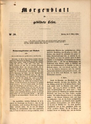 Morgenblatt für gebildete Leser (Morgenblatt für gebildete Stände) Freitag 8. März 1850