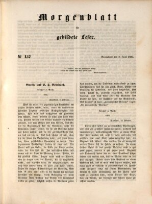 Morgenblatt für gebildete Leser (Morgenblatt für gebildete Stände) Samstag 8. Juni 1850