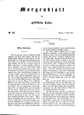 Morgenblatt für gebildete Leser (Morgenblatt für gebildete Stände) Montag 7. April 1851