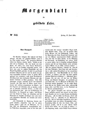 Morgenblatt für gebildete Leser (Morgenblatt für gebildete Stände) Freitag 27. Juni 1851