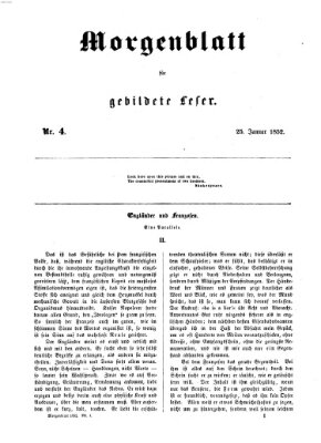 Morgenblatt für gebildete Leser (Morgenblatt für gebildete Stände) Sonntag 25. Januar 1852