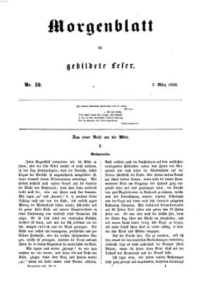 Morgenblatt für gebildete Leser (Morgenblatt für gebildete Stände) Sonntag 7. März 1852