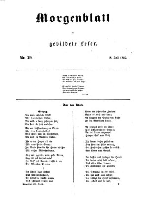 Morgenblatt für gebildete Leser (Morgenblatt für gebildete Stände) Sonntag 18. Juli 1852
