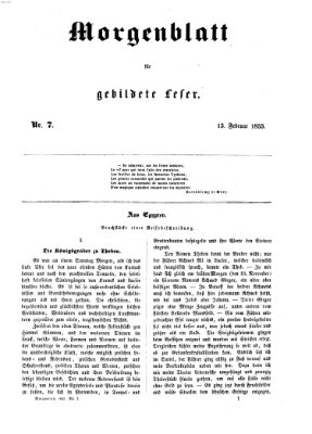 Morgenblatt für gebildete Leser (Morgenblatt für gebildete Stände) Sonntag 13. Februar 1853