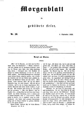 Morgenblatt für gebildete Leser (Morgenblatt für gebildete Stände) Sonntag 4. September 1853