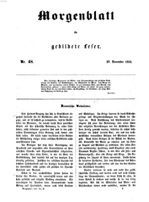 Morgenblatt für gebildete Leser (Morgenblatt für gebildete Stände) Sonntag 27. November 1853